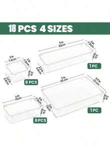 50个/42个/35个/25个/20个/18个/16个/11个/7个抽屉式化妆品收纳盒，口红香水架，梳妆台护肤品收纳盒，透明多尺寸组合乳液面霜样品收纳托盘，适用于化妆品、浴室柜、办公用品、厨房用具收纳、节日礼品 - 波點透明 - 查看 7