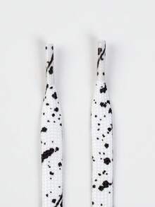 1 Pair White Base Black Splatter Woven Shoelaces, Durable Rope Shoelaces Suitable For Sneakers, Boots, Canvas Shoes - Unisex, Great For Holidays And Valentine's Day Gifts - White - View 1