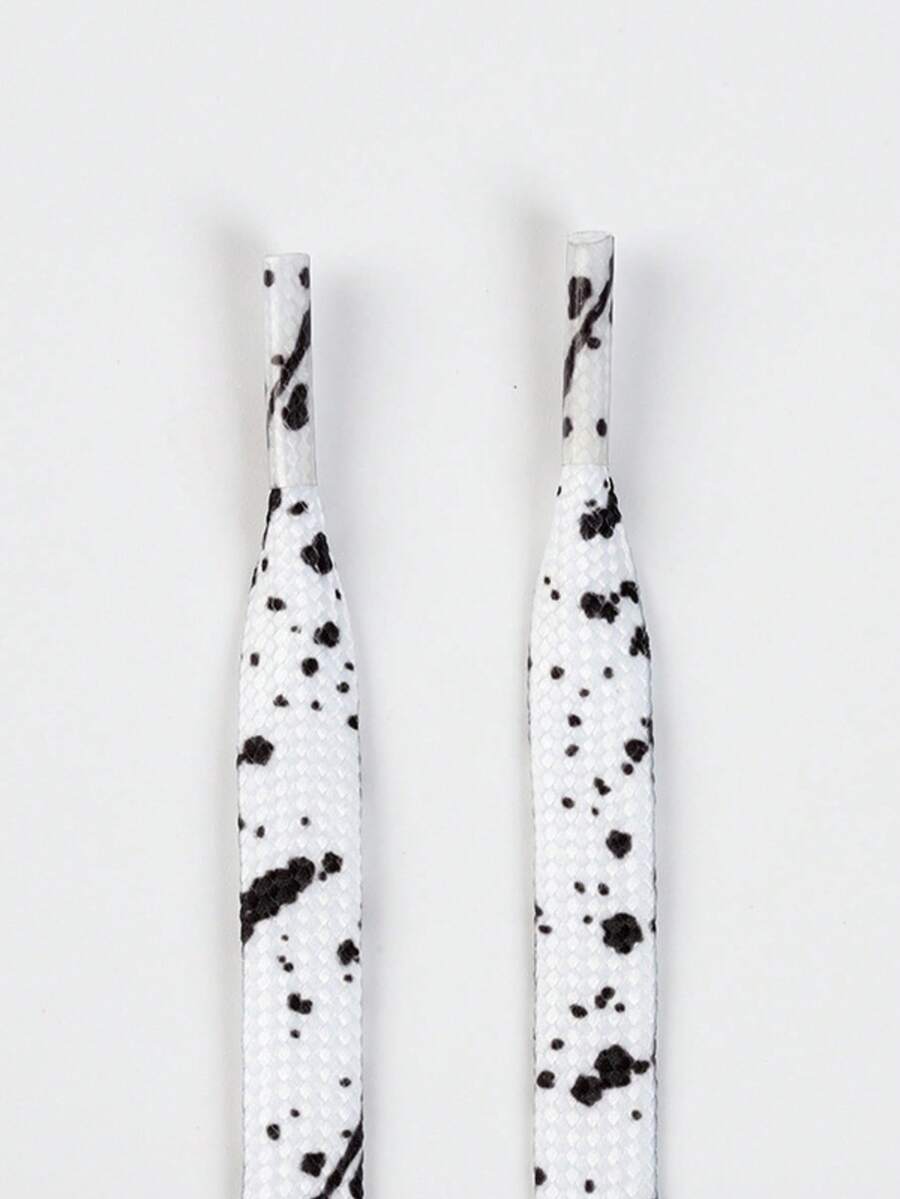 1 Pair White Base Black Splatter Woven Shoelaces, Durable Rope Shoelaces Suitable For Sneakers, Boots, Canvas Shoes - Unisex, Great For Holidays And Valentine's Day Gifts - White - View 1