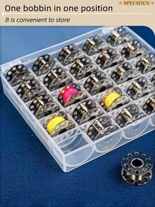1pc Transparent Sewing Thread Spool Organizer Box, Multifunctional Bobbin Winding Spool Storage Box, Sewing Accessories With Empty Box, Plastic Bobbins And Metal Bobbins, Available In 25-Compartment And 36-Compartment Sizes - Clear - View 5
