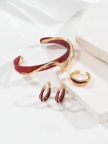 Bộ 3 vòng tay vỏ sò trắng sang trọng, vòng tay kim loại cong, hoa tai tráng men hình chữ U cổ điển bất đối xứng họa tiết hình học, nhẫn dầu giọt men thời trang độc đáo, ngày của mẹ - Nhiều màu - Xem 18