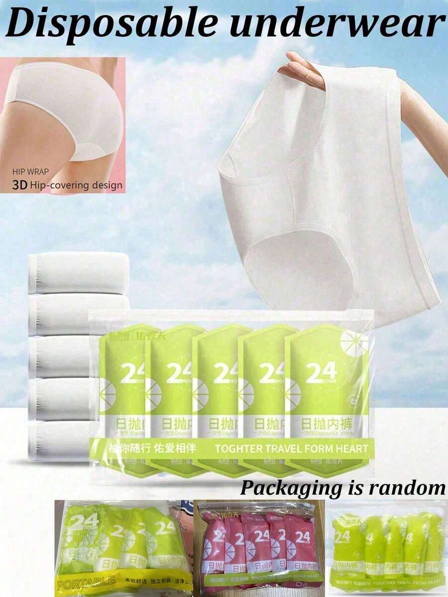 5pcs/Pack, Disposable Underwear Women'S Sterile Pregnancy Maternity Day Toss Wash-Free Travel Supplies Large Size Flat Waist Briefs Disposable Women'S Underwear Comfortable And Hygienic High-Waisted Disposable Panties For Women - Perfect For Travel And Business Trips,For Travel Outdoor Trips, Menstrual Periods, And Postpartum Care(Packaging Color Random) - White - View 1