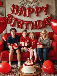 13/28 piezas de decoraciones de cumpleaños rojas, pancarta de globos rojos de feliz cumpleaños en 3D, globos de aluminio en forma de estrella de cinco puntas y corazón, set de globos de confeti coloridos, adecuado para suministros de fiesta de cumpleaños de niños y niñas, fiesta del Día de San Valentín - Multicolor - Ver 8