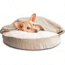 ASFurhaven Cama ortopedica Redonda para Perros medianos y pequeños de 26 Pulgadas con Funda extraible Lavable para Perros de hasta 30 Libras Sherpa y Gamuza Azul 26 Pulgadas - Espumaortopdica - Ver 4