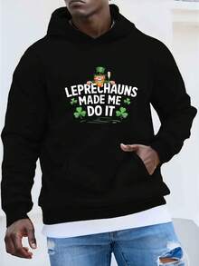 Sudadera con capucha de gran tamaño para hombres - 'El duende me obligó a hacer esto' Sudadera gris casual del Día de San Patricio, diseño de trébol y olla dorada,% poliéster, lavable aáquina, sudadera de gran tamaño - Negro - Ver 12