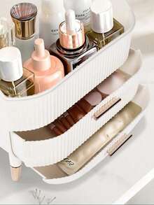 [Daily Comfort] Elegant Large-Capacity Makeup Storage Box With Transparent Lid, Dust-Proof Plastic Makeup And Skincare Makeup Storage Box, Perfect Bedroom Or Bathroom Countertop, Makeup Accessories. - White - View 5