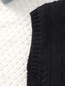 Baby Boy Collegiate Style Plain Color Cable Knit Sweater Vest, Spring/Summer - Black - View 3