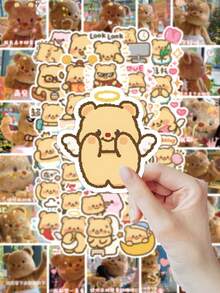 63 PIEZAS/PAQUETE Pegatinas de oso encantador de vinilo de tamaños surtidos, duraderas. Suministros para scrapbooking, regalo de Año Nuevo 2026, artículos de papelería estéticos lindos, accesorios de escritorio para proyectos de scrapbooking - Multicolor - Ver 2