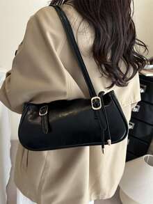 Women's Brown Faux Leather Cylinder Bag Wide Strap Retro Roll Shoulder Bag 2025 - Black - View 13