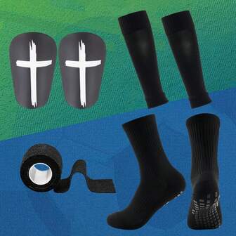 1 set halkfria fotbollsbenvärmare, sportbenvärmare, fotbollsträningsinlägg, sportbandage, fältutrustningsset