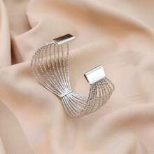 Pulseira Leque Multifios Banhada Ouro 18K ou Prata 925, Texturizada - Prata - Visão 7