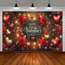 Valentine's Day Polyester Backdrop Banner, Romantic Red Rose And Heart Decor, Multipurpose Party Decoration, Photography Studio Background, Suitable For Indoor Celebration, Room, Garden, Festival Events - Multicolor - View 5