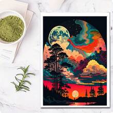 1套5D DIY钻石画套装，梦幻星空月景钻石画，家居装饰手工钻石刺绣画，圣诞装饰品 - 彩色 - 查看 2