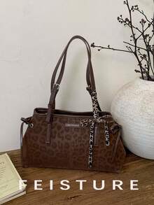 1 件时尚豹纹腋下包，大容量女士通勤包，适合日常外出、约会、通勤 - 咖啡 - 查看 7