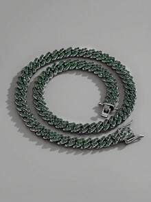 1pc Silver/Blue/Pink Shiny Miami Chain Unisex Iced Out Miami Necklace, Colorful Hiphop Y2K Accessories For Men - Fashion Jewelry - View 17