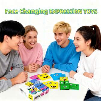 [New Board Game] A Set Of Face-Changing Rubik's Cubes (Contains 4 Colors Of Rubik's Cubes And 64 Emoticon Cards) Suitable For All Kinds Of Holiday Parties And Friends To Play Against Each Other, Suitable For Halloween, Christmas And Other Holiday Gifts! Romantic Couple Games