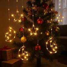 1条3米长USB月亮星星窗帘灯串，带遥控器，8种灯光模式，USB供电LED灯串，适用于圣诞节、开斋节、斋月装饰，可悬挂于家中、清真寺、派对、伊斯兰庆典等场所。 - USB月抱星皮線窗簾燈 - 查看 5