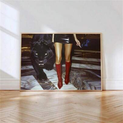 1pc High Fashion Print, Luxury Wall Art, Fashion Model & Panther Poster, Aesthetic, Modern Chic Art, Magazine Print,Unframed