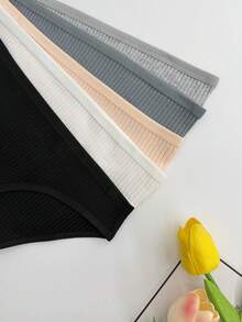 5 件装 女士多色 4x3 厚实罗纹低腰透气性感内裤