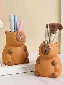 1PC Four Seasons Available With Cute Dolphin Pen Holder And Makeup Brush Storage Rack, Fun Designed Rubber Desktop Decoration, Multi Layered Office Supplies, Makeup Brushes, Stationery Storage, Durable Creative Home Office Desktop Accessories, Cute Pen Holder, Office Desktop Fun Creative Funny Small Ornaments, Makeup Brush Storage Cartridge Room Decor Home Decor Ornaments Home Miniature Things - Multicolor - View 3