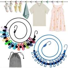 2Pcs Tendedero Retrctil Porttil con 24 Pinzas, Tendedero de Viaje de 1.8, Cuerda de Nylon Resistente al Interior y Exterior, Ajustable para Camping, Casa, Hotel - Multicolor - Ver 1