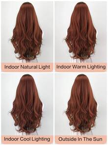 European And American Style Big Wavy Curly Lace Front Long Wig, Heat Resistant Synthetic Fiber Wig In Reddish Brown, Suitable For Women's Daily And Party Wear - Multicolor - View 10