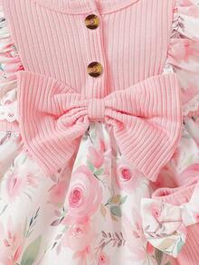 Bộ 3 bộ đồ liền thân và băng đô nơ họa tiết ông già Noel và người bánh gừng màu đỏ dễ thương dành cho bé gái sơ sinh, thích hợp cho dịp Giáng sinh - Hồng - Xem 5