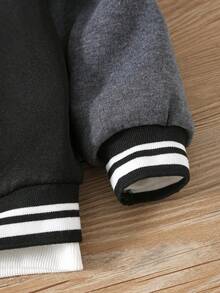 1pc Boys' Casual Hooded Sweatshirt Jacket, Warm, Comfortable, Versatile, Suitable For Autumn/Winter Daily Wear, School, Travel And Sports - 黑色 - 查看 5