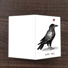 1pc Funny Crow "I Love You" Heart-Shaped Greeting Card, Black & White Minimalist Romantic Design With Red Heart Accents, Unique Anniversary, Valentine's Day Gift For Boyfriend, Girlfriend, Husband, Wife, Birthday Party & Couples Event Supplies - Multicolor - View 7