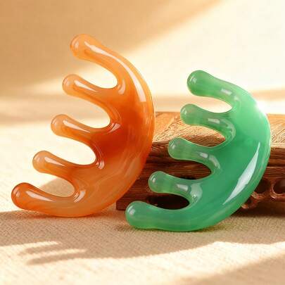 1 chiếc lược mát xa đầu bằng nhựa hình răng lớn màu xanh lá cây, huyệt đạo 5 răng, dụng cụ mát xa đầu hình răng lớn, lược hình bán nguyệt 5 chân