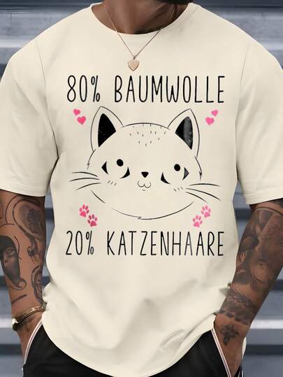 Camiseta de cuello redondo para hombre con estampado de gato y texto 80 por ciento algodón 20 por ciento pelo de gato ideal para uso diario ocasiones casuales y temporada primavera verano