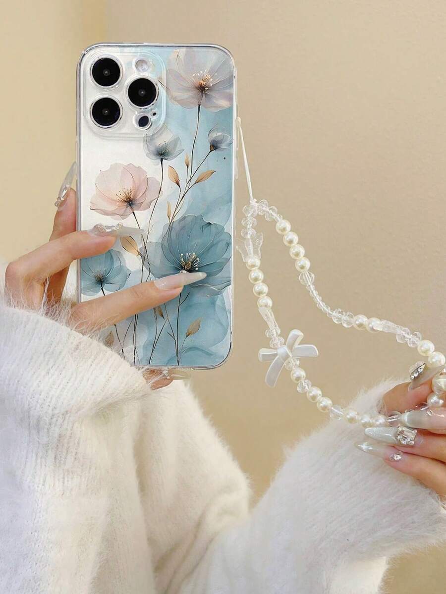 1 pieza Funda protectora de teléfono a prueba de golpes y gruesa con diseño floral acuarela transparente en azul y rosa, compatible con iPhone 17pro/17Air /17/17promax16/11/16pro/16plus/16promax/16e/15Promax/13/14/12/XS/XR/7G/8P, compatible con Samsung Galaxy 11/12Pro/12/12X/13Pro/14Pro/15Pro/, compatible con Redmi 10/9/Note9/12c/Note11pro/Note8Pro - Multicolor - Ver 1