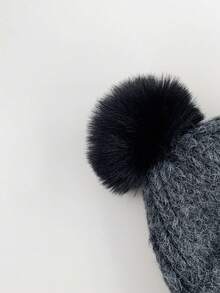 1 件混色毛绒绒球护耳针织渔夫帽，秋冬季保暖厚针织帽带领带，男女通用绒球针织帽冬季圣诞无檐帽 - 彩色 - 查看 9