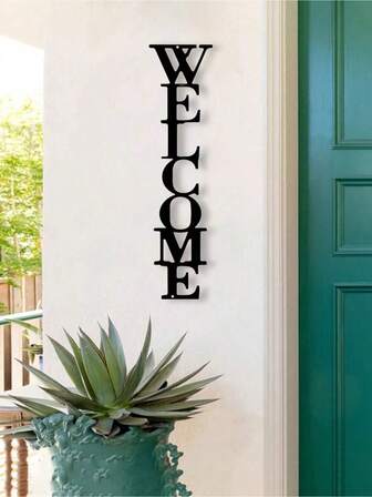 1 pieza Letrero de bienvenida de arte de pared de metal - Decoración vertical de entrada, decoración de puerta principal, decoración del hogar, regalo de inauguración de la casa, diseño tipográfico, colgante de pared interior para sala de estar o entrada