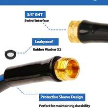 100 Ft Garden Hose 5/8",Heavy Duty Water Hose,Lightweight & Kink Free Rubber Hose With Holder,Male To Female Fittings,Durable & Flexible Hose For Outdoor,Lawn And Car Washing - 黑色 - 查看 3