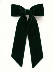 1 pièce Nœud de cheveux en velours de Noël, couleur unie, nœud vert foncé mignon, ruban pour queue de cheval, accessoires, pinces à cheveux métalliques, accessoires de cheveux d'hiver pour femmes et filles - Vert sapin - Voir 3