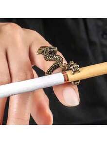 1pc Chinese Style Dragon Shaped Adjustable Smoking Ring, Creative Finger Ring Cigarette Holder, Unique Personalized Accessory, Suitable For Traditional Smoking Accessories, Adult Party Favor, Cigarette Accessories