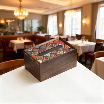 1个木质纸巾盒，波西米亚风格纸巾架，精美可爱，简约设计，适用于家居、房间、厨房、浴室、餐厅、酒店、咖啡馆、户外、婚礼等场合，亦可作为礼物赠送。