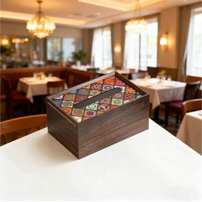 1pc Wooden Tissue Box, Walnut Color, Bohemian Style Tissue Paper Holder, Minimalist Design, Creative Desktop Decor, Suitable For Home, Room, Kitchen, Bathroom, Dining Room, Hotel, Cafe, Outdoor, Wedding, Gift, Summer Travel