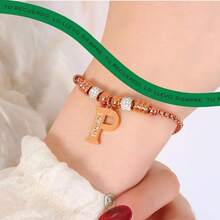 Pulseras de Acero Inoxidable Ajustables y Resistentes con Dije Inicial A - Z, Joyería Personalizada para Mujer, Ideal para Cumpleaños - Dorado - Ver 6
