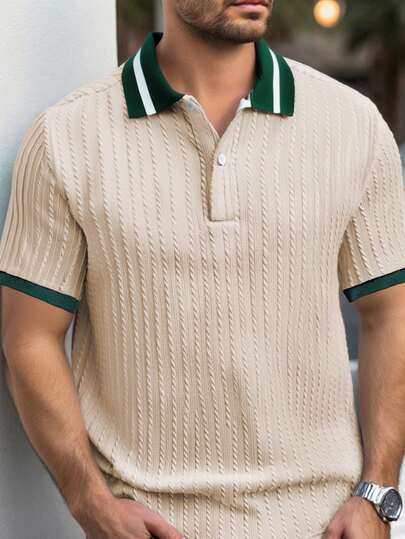 男士休闲时尚上衣，撞色罗纹柔软舒适亲肤面料基本款衬衫，优雅简约风格