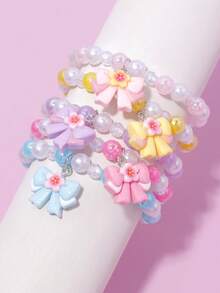 5pcs/Set Cute Bow Pendant Multi-Color Beaded Bracelet Jewelry Set Suitable For Girls Campus Birthday Holiday Party Gift Accessories Daily Casual College Vacation Gift For Friends And Besties