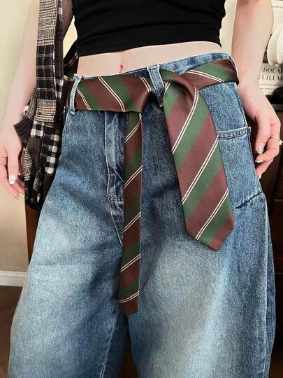 1 pieza Corbata de rayas retro, corbata casual de camisa de color marrón en contraste