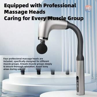 Long Handle Massager, Suitable For Deep Tissue Massage On Back, Neck, Feet, Legs And Shoulders, Adjustable Speed, Comes With 4 Interchangeable Massage Heads