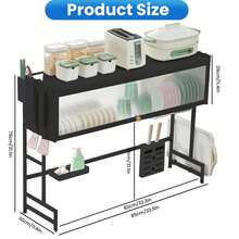 HanTai Over The Sink Dish Drying Rack 3-Tier Dish Drainer Racks With Cover Space-Saving Kitchen Organizer For Dishes, Glasses, Bowls & Cutlery - Black - View 5