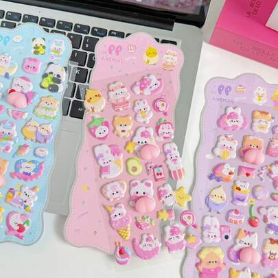 Cute 3D Stickers, Squeeze Plush Animal Stickers (Rabbit, Bear) For DIY Phone Case Decoration