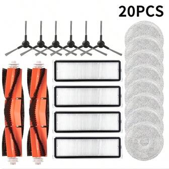 Complete Vacuum Accessory Kit For Xiaomi Robot Vacuums - Fits S20+, S20+ Plus, B108GL, S10+, S10+ Plus, B105 - Includes Main Roller, Side Brushes, HEPA Filters, Mop Cloths - Essential Maintenance Set, Vacuum Cleaner Accessories|Comprehensive Accessory Kit|Durable Filter Material