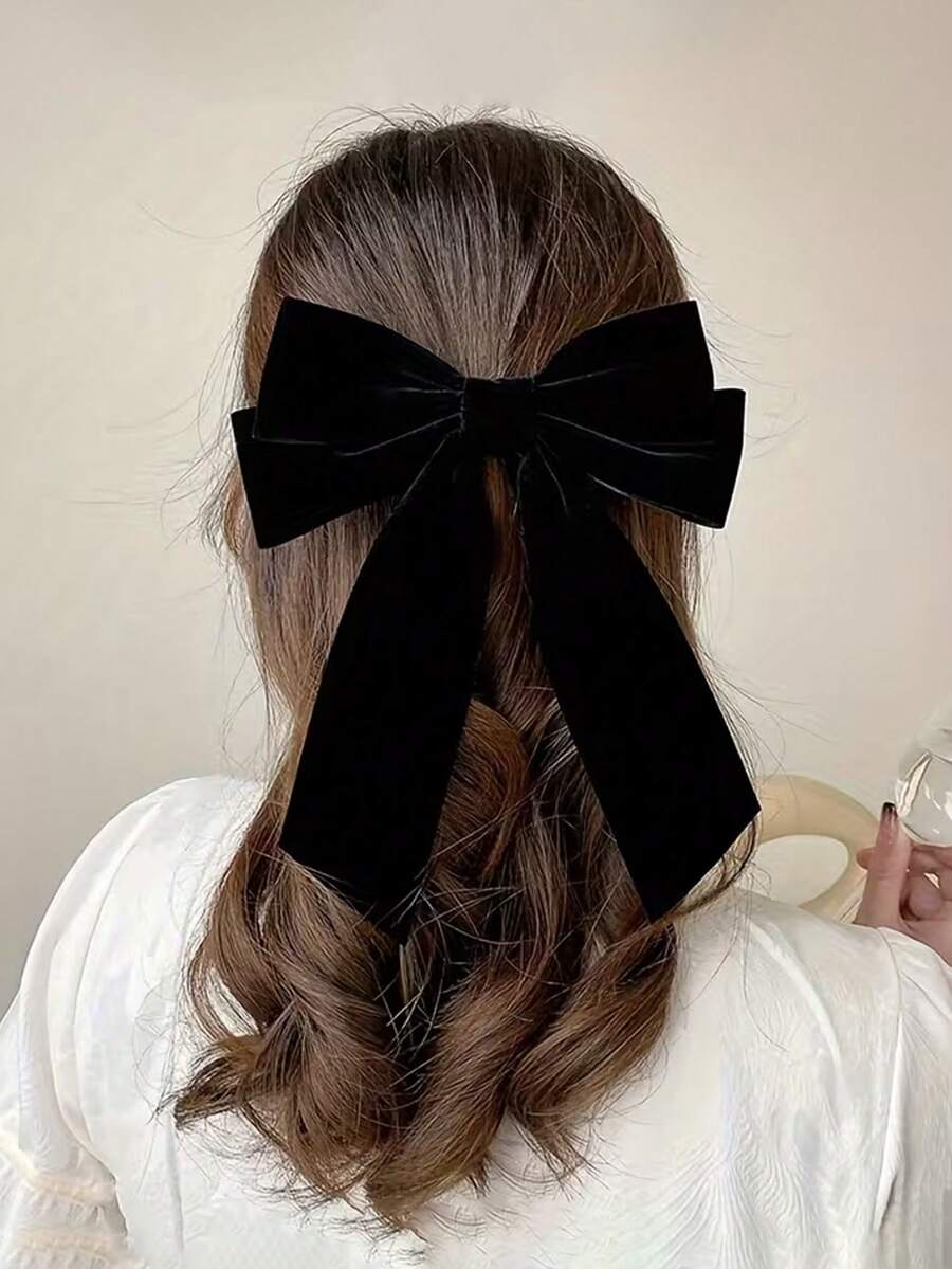 1 قطعة فيلكرو طويل أسود لشعر الفتيات، مشبك شعر فيلكرو كبير بشكل فراشة، إكسسوارات تصفيف الشعر والمجوهرات للفتيات - الأسود - مشاهدة 1