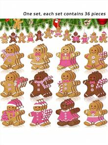 12pcs/24pc/36pc/Christmas Gingerbread Man Decorations, Used For Christmas Tree Decoration, Wooden Gingerbread Man Decorations, 3 Inch Christmas Home Kitchen Holiday Decor, Comes With Hemp Rope For Hanging On Christmas Tree, Wreath, Small Tree, Fireplace, Wall, Window, Tree Branch - Pink Cute Gingerbread Man - View 9