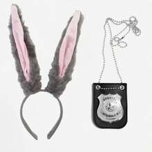 Crazy Rabbit Grey Rabbit Ears, Fashion Police Badge Accessory Set, Suitable For Adult Cosplay, Holiday Events, Costumes And Props,Halloween - Multicolor - View 3
